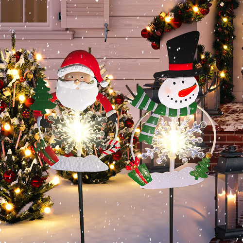 Christmas Garden Stake Decor Outdoor Solar Lights, Xmas Outdoor Decorations Pathway Light with Santa/Snowman for Garden Yard Lawn Christmas Decorations Solar Light Metal -2 Pack (Snowflake lights) Christmas Garden Stake Decor Outdoor Solar Lights, Xmas Outdoor Decorations Pathway Light with Santa/Snowman for Garden Yard Lawn Christmas Decorations Solar Light Metal -2 Pack (Snowflake lights)