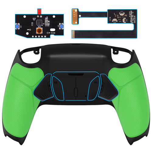 eXtremeRate Green Rubberized Grip Programable RISE4 Remap Kit for PS5 Controller BDM 010 & BDM 020, Upgrade Board & Redesigned Back Shell & 4 Back Buttons for PS5 Controller - Controller NOT Include