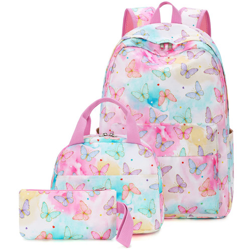 LEDAOU Backpack for Teen Girls School Bags Kids Bookbags Set School Backpack with Lunch Box and Pencil Case (Butterfly)