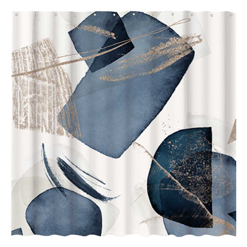 Funnytree Boho Chic Abstract Shower Curtain Set with Hooks Navy Blue Cream Ivory Bohemian Watercolor Simple Minimalist Fancy Modern Bathroom Bathtubs Decor Washable Durable Fabric 72" X 72"