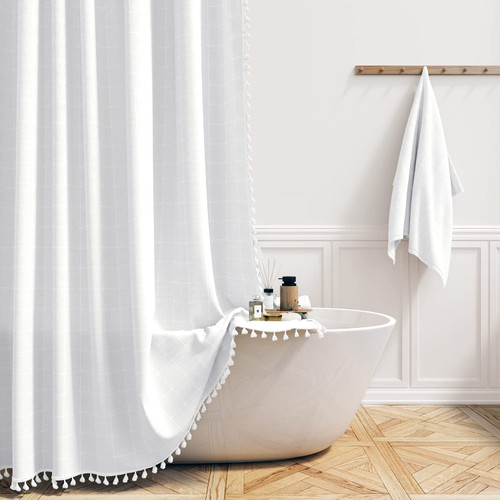 BTTN Boho Long Shower Curtain, 72x78 Inch Long Linen Ultra Thick Fabric Shower Curtain Set with Plastic Hooks, Tall Modern Farmhouse Country Neutral Textured Cloth Shower Curtains for Bathroom, White BTTN Boho Long Shower Curtain, 72x78 Inch Long Linen Ultra Thick Fabric Shower Curtain Set with Plastic Hooks, Tall Modern Farmhouse Country Neutral Textured Cloth Shower Curtains for Bathroom, White