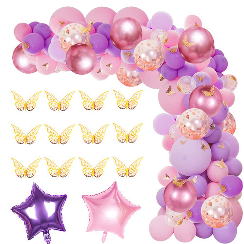 126 Pcs Butterfly Pink and Purple Balloon Garland Kit, Butterfly Theme Balloon Arch with Gold Butterfly Star Foil Balloons for Girls Women Birthday Baby Bridal Shower Wedding Party Decoration 126 Pcs Butterfly Pink and Purple Balloon Garland Kit, Butterfly Theme Balloon Arch with Gold Butterfly Star Foil Balloons for Girls Women Birthday Baby Bridal Shower Wedding Party Decoration