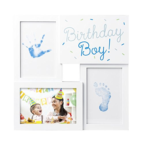 Tiny Ideas My First Birthday Print Collage Photo Frame with Included Ink Pad and Imprint Cards, Blue