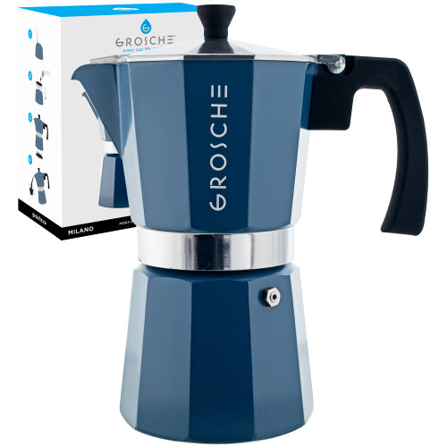 GROSCHE Milano Stovetop Espresso Maker Moka Pot 9 Espresso Cup, 15.2 oz, Blue. Stove top Coffee Maker Moka Italian Espresso greca Coffee Maker Brewer Percolator