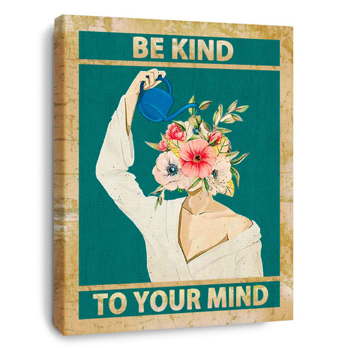 OTINGQD Be Kind to Your Mind Canvas Wall Art, Vintage Hippie Inspirational Canvas Painting Print Wall Art for Girls Women Home Bedroom Office Wall Decor