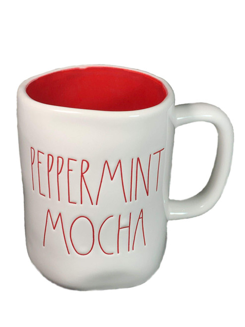 Rae Dunn"PEPPERMINT MOCHA" Mug - red interior - ceramic - dishwasher safe! - very rare!