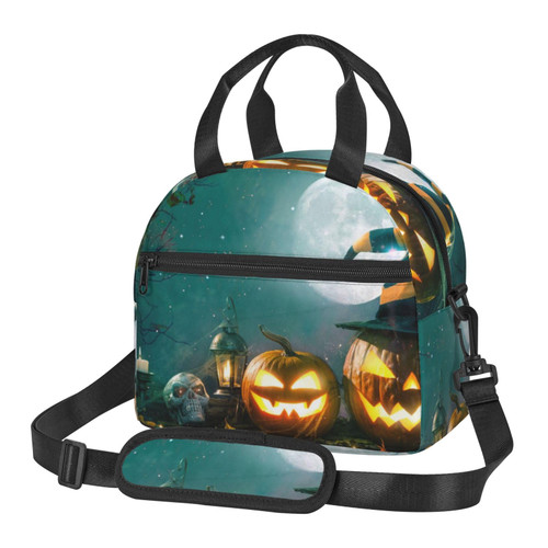 Pumpkin Halloween Printed Lunch Bag Reusable Insulated Lunch Box Travel Lunch Tote Bag Organizer For Work