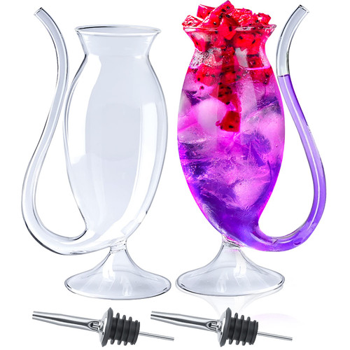 Gift Set-Halloween Vampire Glass Set of 2 Cocktail Glasses 8oz Goblet with Built-in Straw Clear Glass Wine Decanter Cups Mugs for Wine Champagne Juice Whiskey Home Bar Party Club Glassware Barware