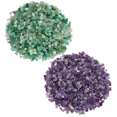 SUNYIK Amethyst/Green Aventurine Tumbled Chips Crystal Crushed Pieces Irregular Shaped 1pound(About 460 Gram)