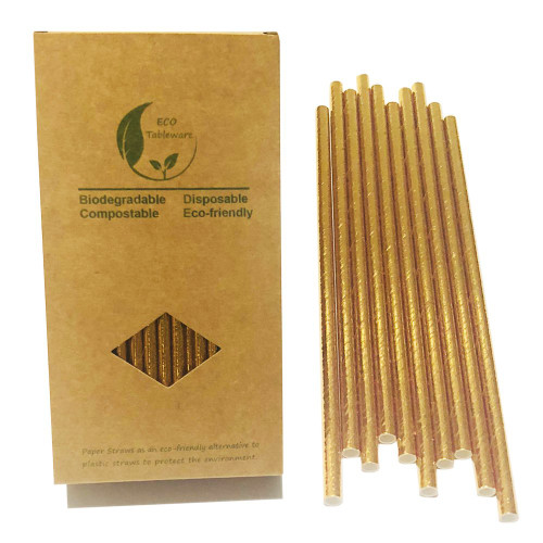 Metallic Gold Paper Straws, Foil Gold Paper Straws Disposable Paper Drinking Straws Bulk 100 for Cocktail, Cake Pops Sticks, Birthday Party, Wedding