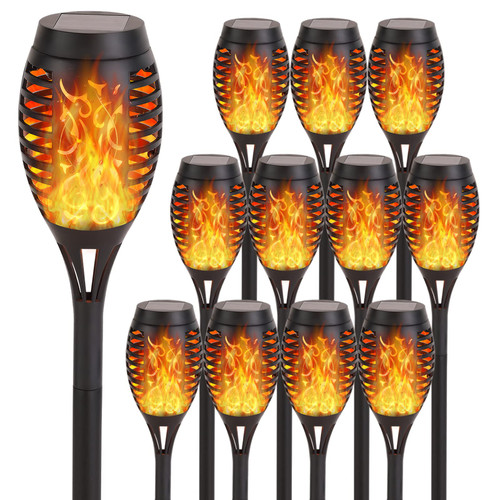 RIDALUX Upgraded Solar Outdoor Lights, 12 Pack Halloween Decorations Outdoor with Flickering Flame Waterproof, Mini Solar Torch Landscape Halloween Lights for Outside Yard Pathway Lawn