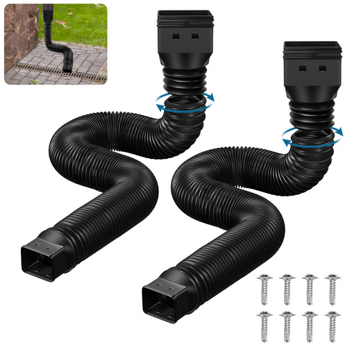 Rain Gutter Downspout Extension, 2 Pack Down Spout Extender Black Gutter Connector Rainwater Drainage Downspout Flexible Rain Drain Extender Extendable from 19.7 to 58 Inch Rain Gutter Downspout Extension, 2 Pack Down Spout Extender Black Gutter Connector Rainwater Drainage Downspout Flexible Rain Drain Extender Extendable from 19.7 to 58 Inch