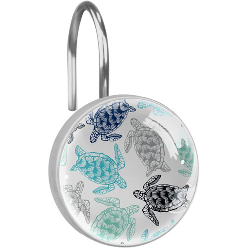 Turtle Pattern Shower Curtain Hooks Stainless Steel Decorative Shower Curtain Hooks for Bathroom Shower Rods Curtains - Set of 12 (100% Rust Proof)