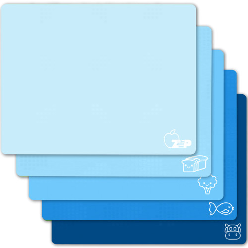 ZVP Plastic Cutting Boards Mats for Kitchen, Flexible Cutting Board for Cooking, Non Slip Cutting Mats with Food Icon, Dishwasher Safe, BPA Free, Gradient Blue Set of 5