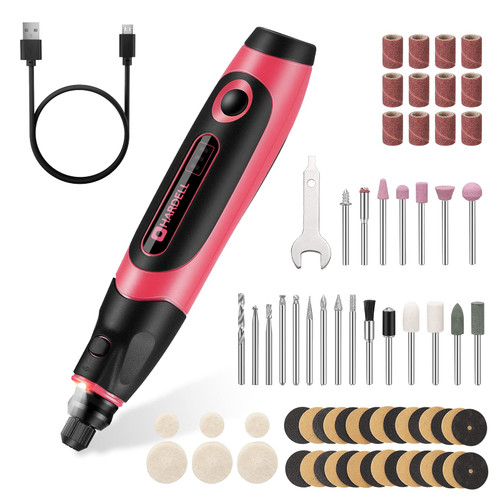 HARDELL Cordless Rotary Tool 4V, Upgrade Mini Rotary Tool Kit 18000 RPM with 74 Accessories, 3-Speed Multi-Purpose Rechargeable Rotary Tool for Sanding, Drilling, Engraving, Polishing, Crafting (Pink)