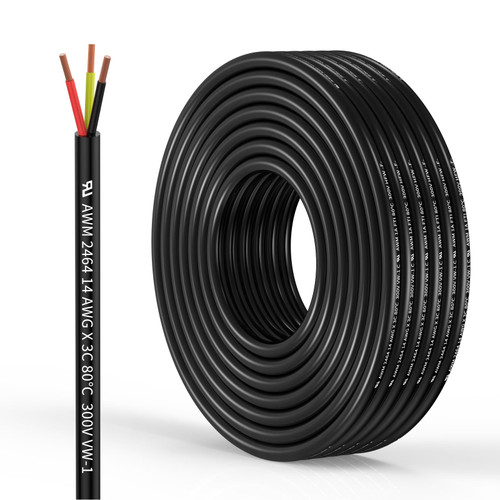 14 Gauge 3 Conductor Electrical Wire Oxygen-Free Copper Cable 10FT/3.1M Flexible Low Voltage Cable for LED Strips Lamps Lighting Residential Wiring car Circuit(14/3AWG-10FT)