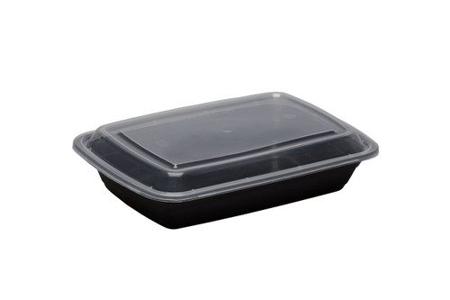 SafePro 28 oz. Black Rectangular Microwavable Container with Clear Lid, Bento Lunch Box, Plastic Take-Out Food Containers (Case of 50)