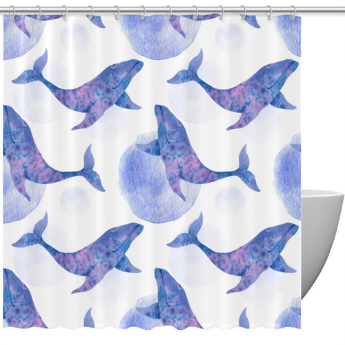 VAPOKF Shower Curtain for Bathroom Decor, Purple Watercolor Marine Whales Waterproof Polyester Fabric Bath Curtain Set with 12 Hooks - 60x72 Inches VAPOKF Shower Curtain for Bathroom Decor, Purple Watercolor Marine Whales Waterproof Polyester Fabric Bath Curtain Set with 12 Hooks - 60x72 Inches