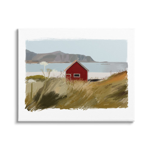 Stupell Industries Lakeside Rural Red House Distant Mountain View, Design by J. Weiss