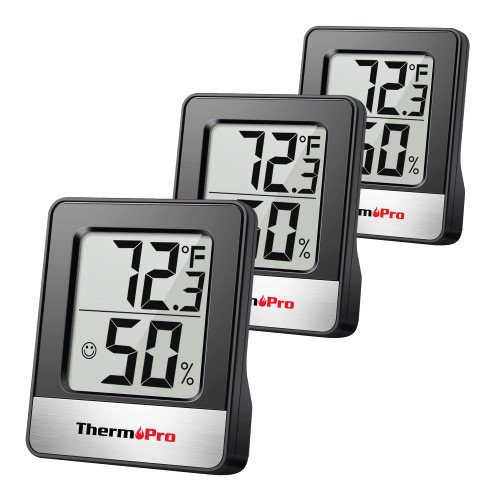 ThermoPro TP49 3 Pieces Digital Hygrometer Indoor Thermometer Humidity Meter Mini Hygrometer Thermometer with Temperature and Humidity Monitor Room Thermometer, Black