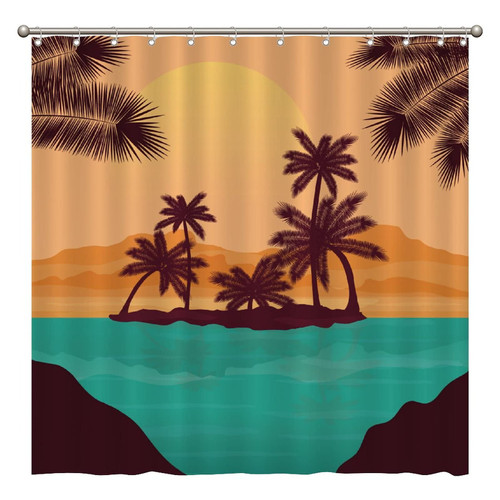 ArogGeld Palm Tree Ocean Shower Curtain Sea Theme Shower Curtains Bathroom Curtains Custom Durable Polyester Fabric Holiday Shower Curtain for Bathroom 72x72 Inches Set with 12 Hooks