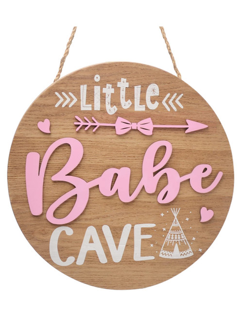 Utuichuo Little Babe Cave Girl Baby Toddler Room Decor Wooden Circle Door Sign for Hanging Woodland Nursery Decor Little Girl Kids Bedroom Living Room Wall Decor
