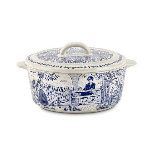 The Fine Cheese Co. Cheese Baker Baking Dish for Cheese with Handles | Brie Baker & Baked Camembert | Decorative Ceramic Dish | Traditional Blue and White 19th Century Illustration