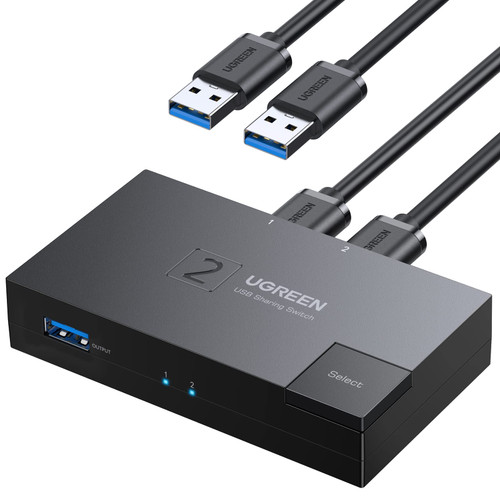 UGREEN USB 3.0 Selector, Bi-Directional USB Switch 2 in 1 Out/1 in 2 Out, USB Switcher 2 Computers Share Keyboard Mouse Printer Scanner with 2 USB 3.0 Cables