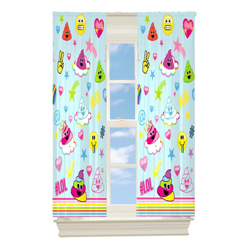 emoji Raining Room Darkening Drapes Panels for Kids Window Curtains - 2 Panels 42 X 63 Inch