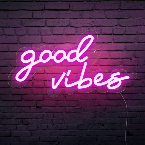 Coconeon Good Vibes Neon Sign with Dimmable Switch Powered by USB, Super Bright Pink LED Neon Signs for Wall Decor,Neon Lights for Bedroom(16.1 * 8.3")