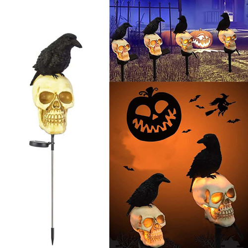 Solar Light Decorative Halloween Skull Crow Garden Outdoor Waterproof Lights Fant.lux Decoration Landscape Pathway Black