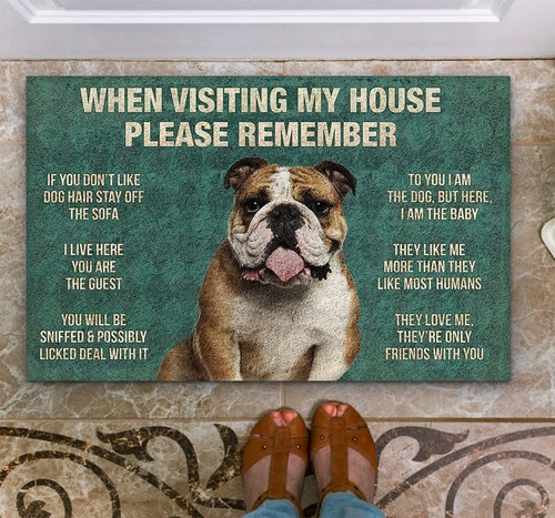 Door Mat Please Remember Bulldog House Rules Welcome Non-Slip Mats Funny Doormat Decor for Bathroom Kitchen Front Porch Rugs Home Decor Entrance 16*24in/40*60cm