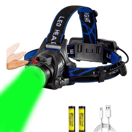 GRABOYY Green LED Headlamp Rechargeable Motion Sensor 18000 Lumens Super Bright Hunting Headlamps Waterproof Headlamp Flashlight Zoomable 3 Modes Headlight for Hunting Fishing Running
