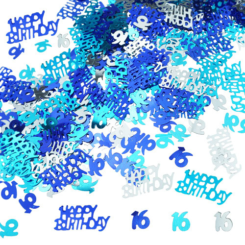 FAZHBARY Happy Birthday Confetti Blue 16 Confetti Glitter 16th Birthday Metallic Sweet 16 Confetti Sequins Sprinkles for Tables Party Decor Supplies