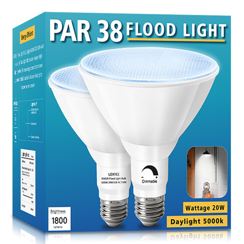 LOXYEE PAR38 LED Outdoor Flood Light Bulbs 2 Pack?Dimmable 20W(200W Equivalent) E26 Base Flood Light Bulbs,5000K Daylight 1800 Lumens LED Flood Light for Outdoor Garden,Garage,Yards LOXYEE PAR38 LED Outdoor Flood Light Bulbs 2 Pack?Dimmable 20W(200W Equivalent) E26 Base Flood Light Bulbs,5000K Daylight 1800 Lumens LED Flood Light for Outdoor Garden,Garage,Yards