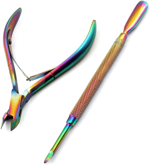 Multi Color Rainbow Cuticle Trimmer with Cuticle Pusher Cuticle Remover Cuticle Nipper Professional Stainless Steel Cuticle Cutter Clipper Durable Pedicure Manicure Tools for Fingernails and Toenails Multi Color Rainbow Cuticle Trimmer with Cuticle Pusher Cuticle Remover Cuticle Nipper Professional Stainless Steel Cuticle Cutter Clipper Durable Pedicure Manicure Tools for Fingernails and Toenails