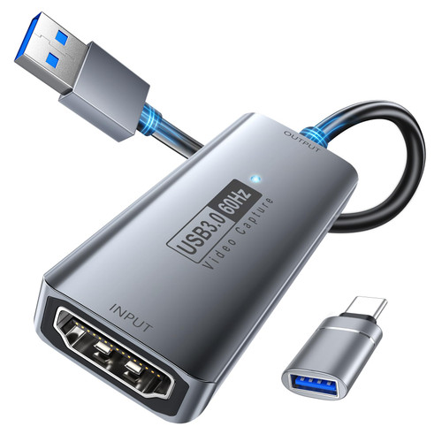 Fulfalic Video Capture Card, 4K HDMI to USB 3.0 Capture Card, 1080P 60FPS Audio Video Capture Card, for Teaching, Broadcasting, Gaming, Streaming, Video Conference