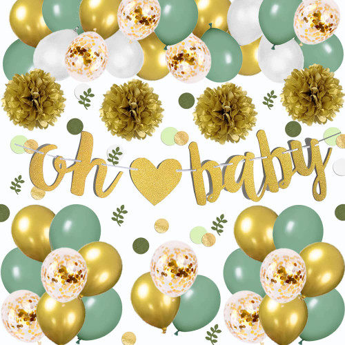 Gender Neutral Baby Shower Decorations for Boys Girls Oh Baby Banner Sage Green and Gold Balloons Arch Kit Olive Green Confetti Dots Scatter Table Decoration for Baby Shower Gender Reveal Party Supplies Gender Neutral Baby Shower Decorations for Boys Girls Oh Baby Banner Sage Green and Gold Balloons Arch Kit Olive Green Confetti Dots Scatter Table Decoration for Baby Shower Gender Reveal Party Supplies