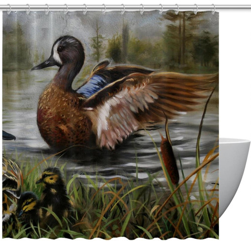 VAPOKF Shower Curtain for Bathroom Decor, Wild Ducks on Reeds Waterproof Polyester Fabric Bath Curtain Set with 12 Hooks - 60x72 Inches