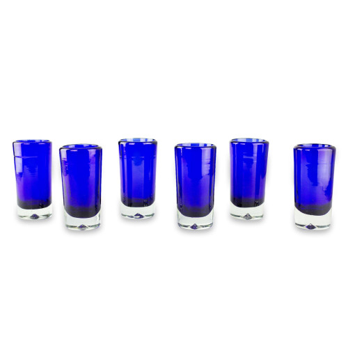NOVICA Artisan Crafted Hand Blown Blue Recycled Glass Shot Glasses, 2 Oz, 'Pure Cobalt' (Set Of 6)
