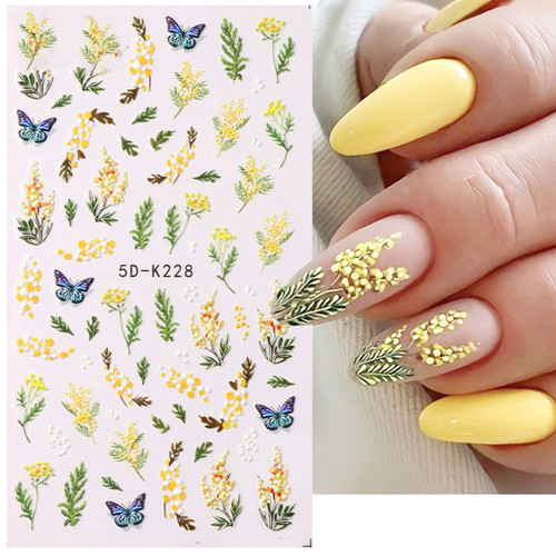 Flower Nail Art Stickers 5D Embossed Flower Nail Sticker Decal Nail Art Decoration Pink Red Yellow Blue Floral Spring Summer Nail Design for Women Girls Self -adhesive Nail Art Supplies Manicure Decor 6sheets
