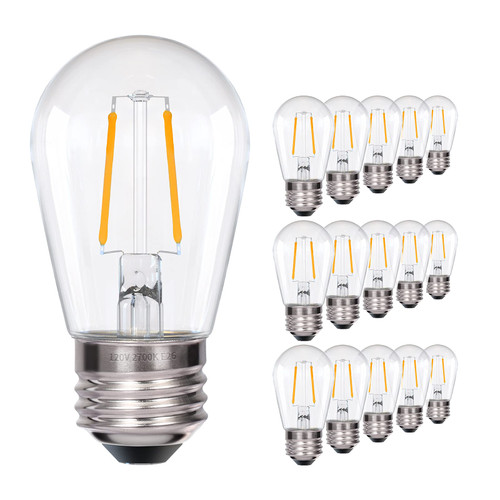 We Charger S14 LED Light Bulbs, Edison Vintage Bulb for Outdoor String Light Replacement,20W Equivalent, E26 Screw Base Shatterproof Waterproof 2W Clear Filament Bulb 2700K-15 Pack We Charger S14 LED Light Bulbs, Edison Vintage Bulb for Outdoor String Light Replacement,20W Equivalent, E26 Screw Base Shatterproof Waterproof 2W Clear Filament Bulb 2700K-15 Pack