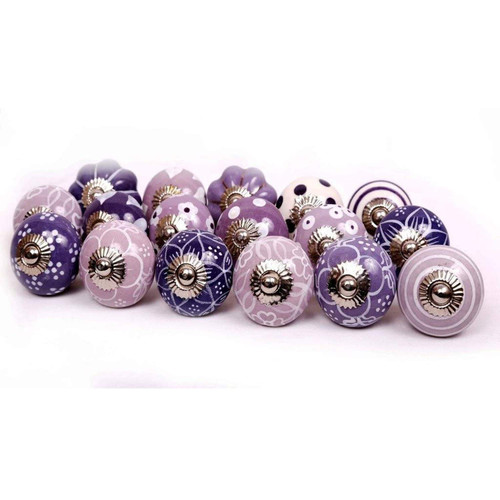 Sharvgun Purple & White Ceramic Knobs Door Knobs Door Handles Knobs for Dresser Drawers Knobs for Kitchen Cabinet Knobs and Pulls Knobs for Cabinets Knobs for Dresser Knobs for Drawer Set of 10