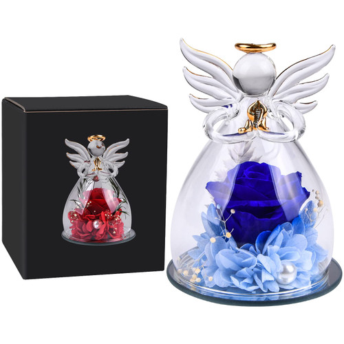 Valentine's Day Preserved Rose Birthday Gifts for Women Mom Grandma Wife, Handmade Angels Figurines Real Rose Gifts with Pretty Blue Flowers, Glass Angel Statues Gifts for Anniversary Wedding Valentine's Day Preserved Rose Birthday Gifts for Women Mom Grandma Wife, Handmade Angels Figurines Real Rose Gifts with Pretty Blue Flowers, Glass Angel Statues Gifts for Anniversary Wedding