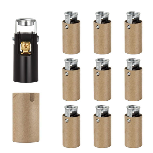 DiCUNO E12 LED Light Bulb Socket, Candelabra Base Socket Replacement, Chandelier Candle Lamp Holder Parts with Cardboard Insulator, Keyless Phenolic, UL Listed, 10-Pack