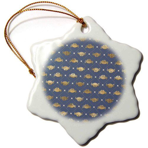 3dRose Chic Blue and Image of Gold Crabs in Diamond Point Pattern - Ornaments (orn-317631-1)