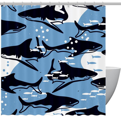 VAPOKF Shower Curtain for Bathroom Decor, Marine Life Sharks and Fishes Waterproof Polyester Fabric Bath Curtain Set with 12 Hooks - 60x72 Inches