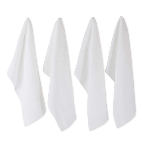 DII Basic Terry Collection Waffle Dishtowel Set, 15x26, Solid White, 4 Piece