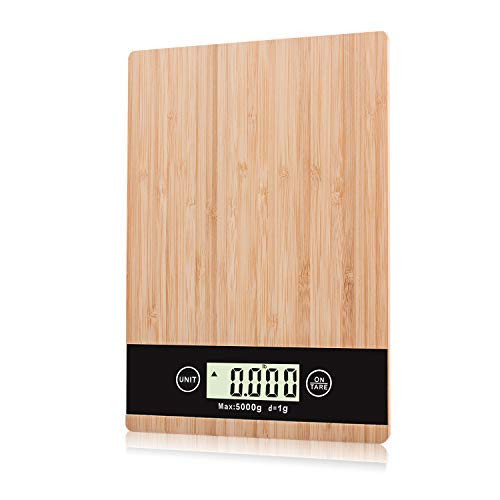 Digital Kitchen Scale, YZGLIFE Natural Bamboo Weigh Gram Scale,Food Weight Scale Multifunction Food Scale 11Lb/5Kg Accuweight Digital Weighing Scale Easy for Cooking and Baking (Batteries Included)