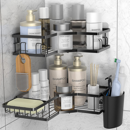 Manalete Corner Shower Caddy,2 Pack Adhesive Shower Organizer Shelves,No Drilling Stainless Steel Shower Storage Rack with Soap Holder and Toothpaste Holder for Bathroom,Kitchen